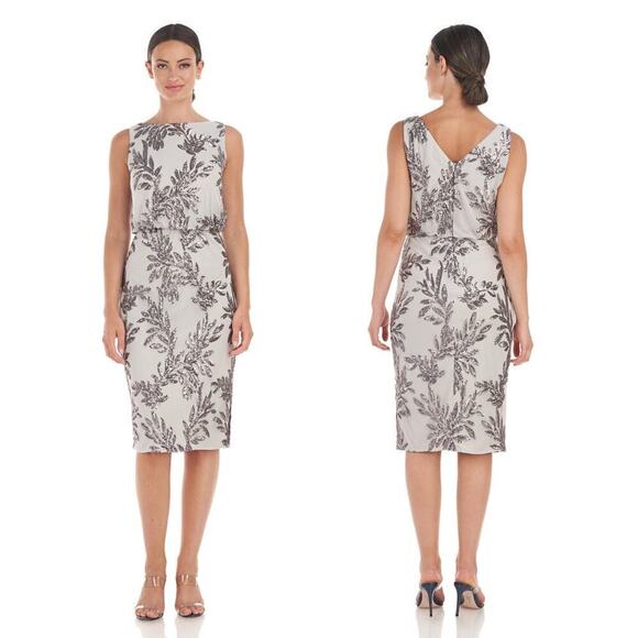 J S COLLECTIONS JACQUELINE BLOUSON EMBELLISHED MIDI DRESS IN‎ IRON NWT SIZE 6